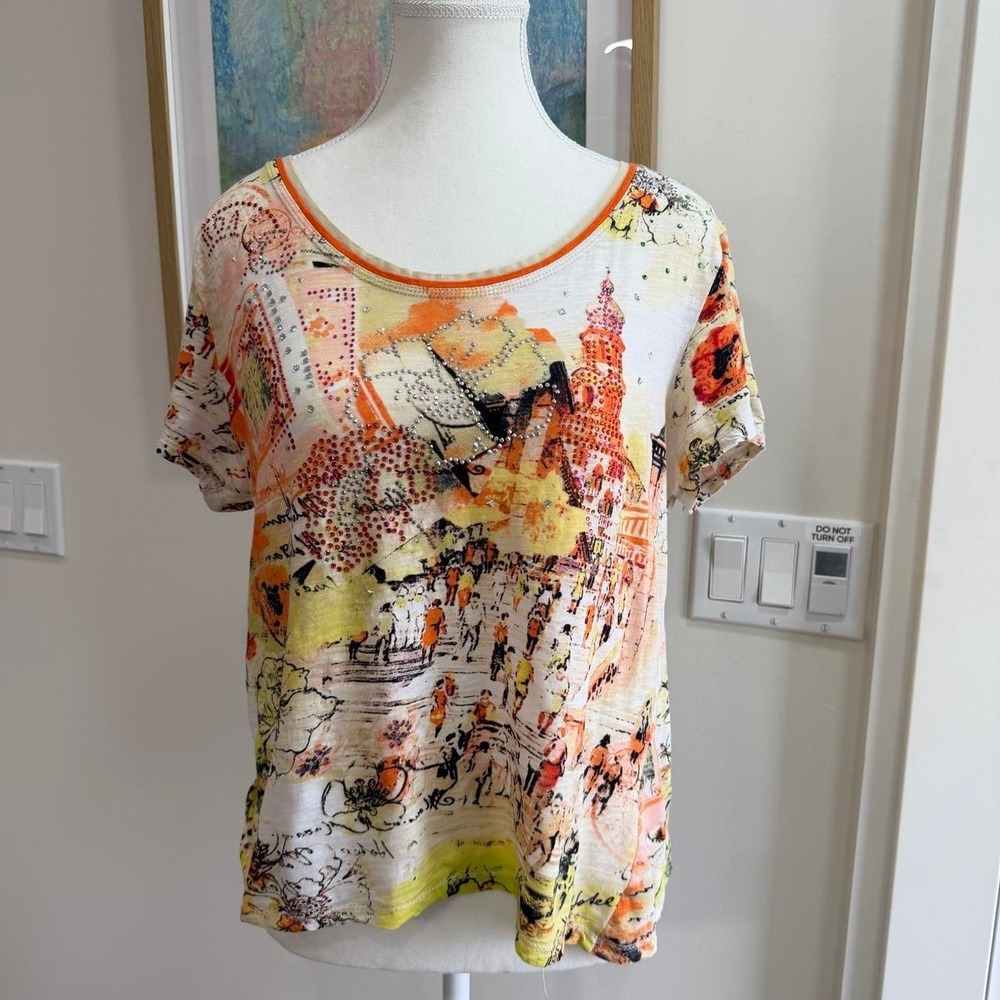 Thomas & Olivia TTO Rhinestone European Scenery Graphic Tee Size L